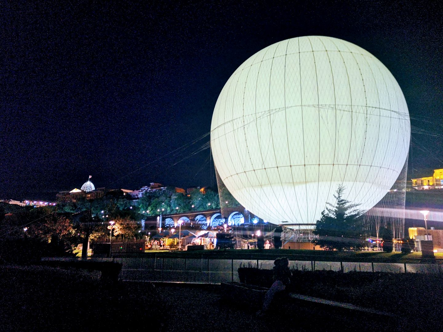 hot air balloon rike park tbilisi at night